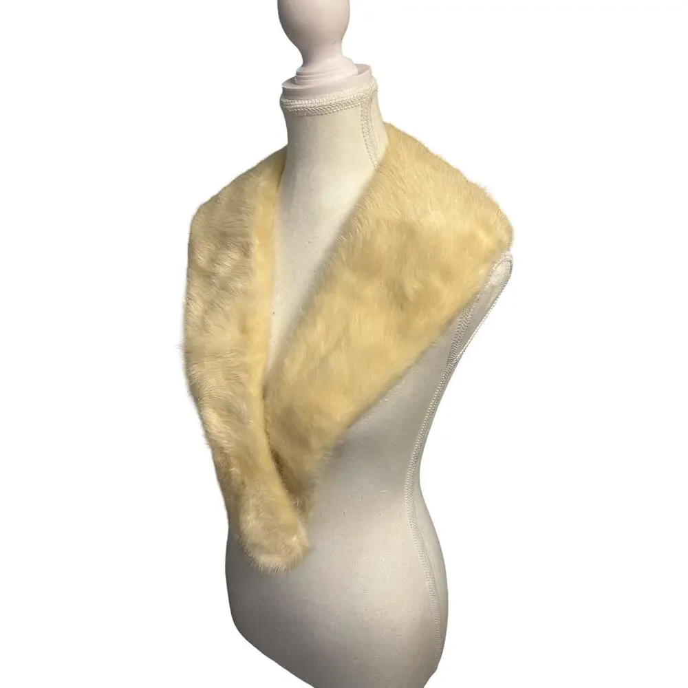 Vintage Real White Mink Fur Collar/Stole — Plush Ivory Mink